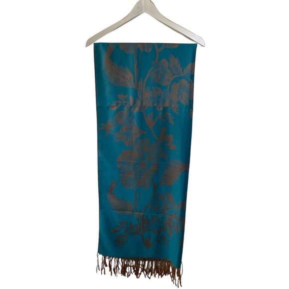 Pashmina Women Floral Scarf Shawl Fringe Lightweight Layer Throw Blue - Picture 5 of 11